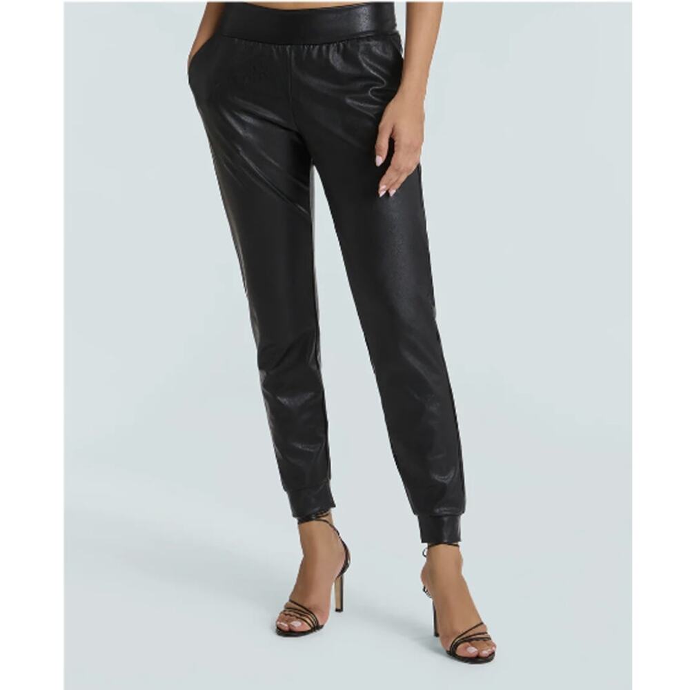 Commando Black Faux Leather Jogger Pants Pull On Edgy Womens Med